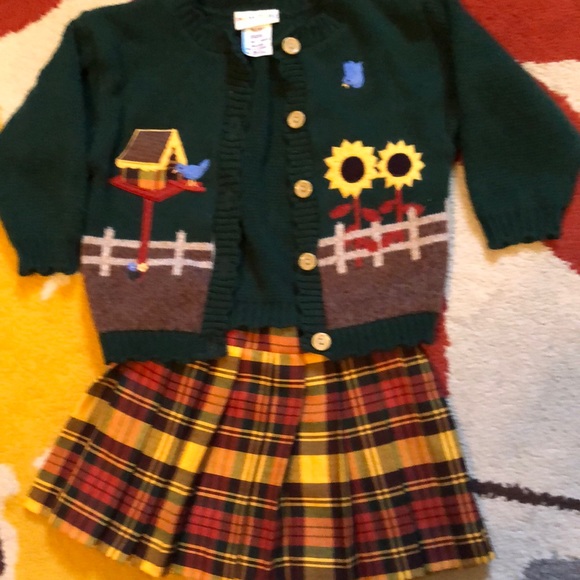 Sweet plaid skirt and embroidered sweater set. Perfect for fall! - Picture 1 of 5